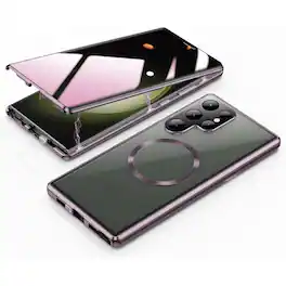 Dteck - Privacy Tempered Glass Magnetic Case for Samsung Galaxy S25 Ultra,Full Body Phone Case Metal Frame Shockproof Hard Cover - Purple