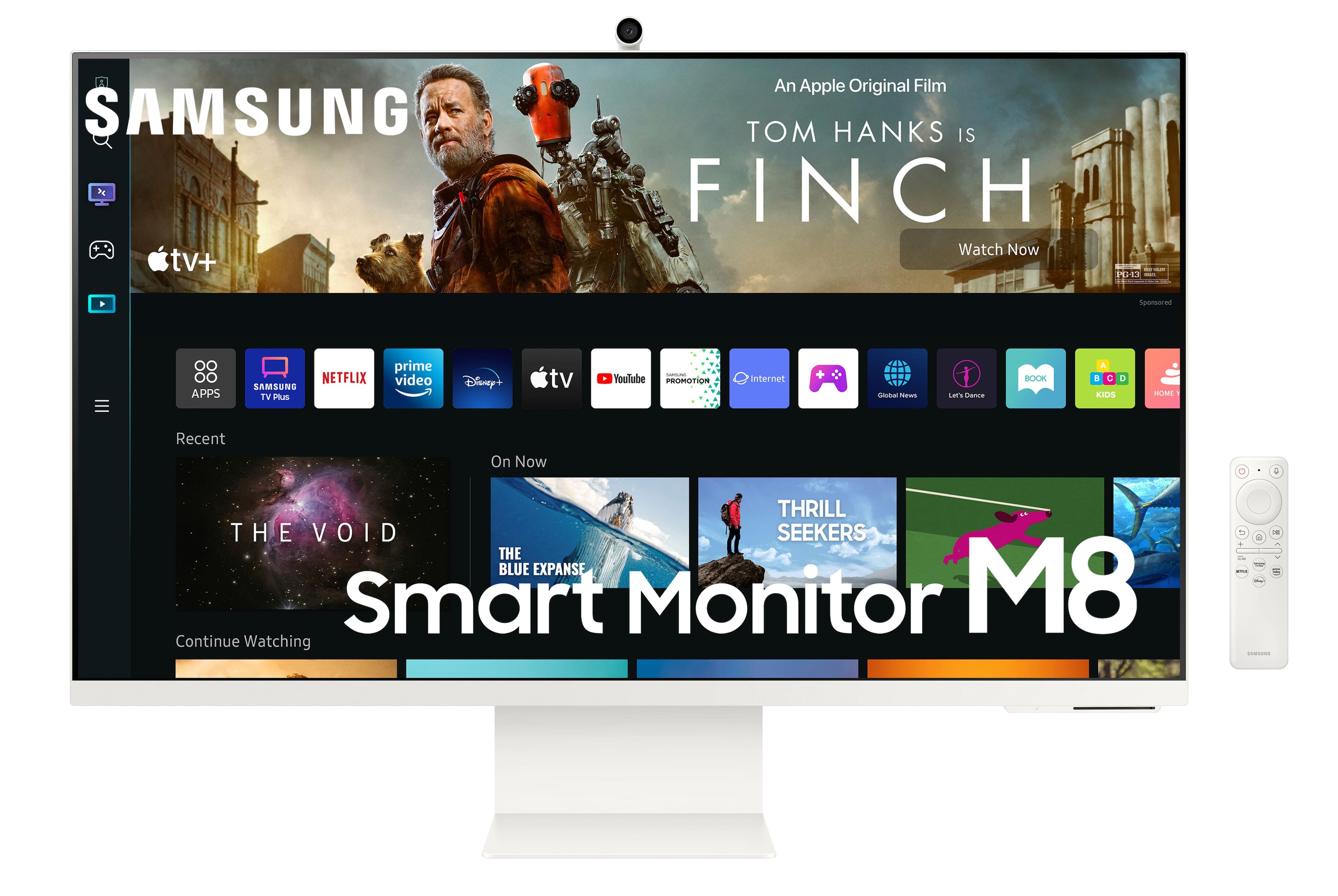 Front. Samsung - 32" M80B UHD Smart Monitor with Streaming TV and SlimFit Camera Included - Warm White.