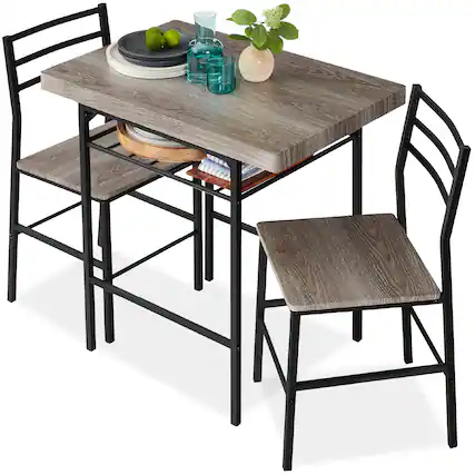 Front. Best Choice Products - Best Choice Products 3-Piece Modern Dining Set, Square Table & Chairs Set w/ Steel Frame, Storage Rack - Gray/Black - Gray/Black.