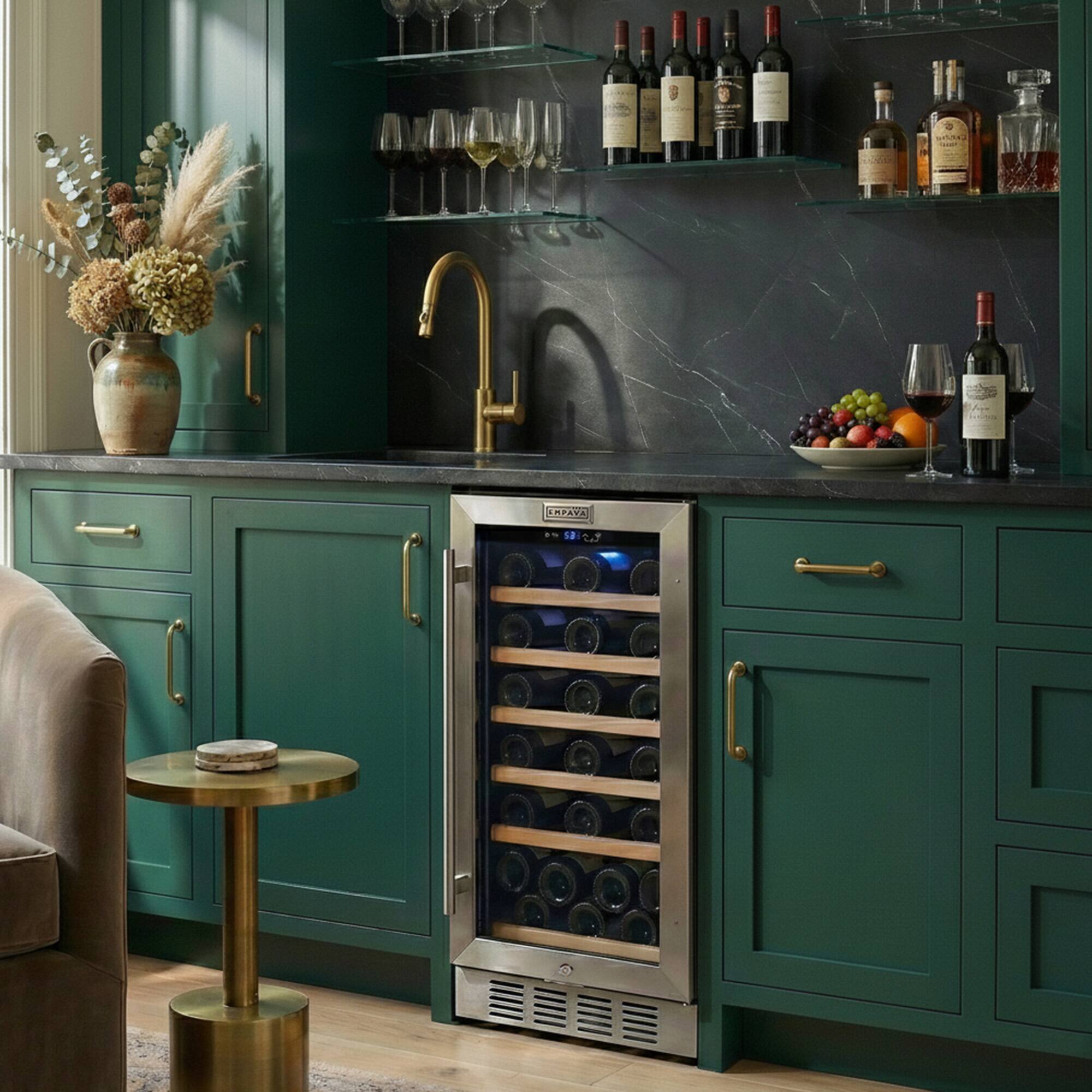 Alt View 4. Empava - 15 In. 13-bottle Wine Cooler With Compressor Cooling, 6 Beech Wood Shelves, Built-in/freestanding Wine Fridge In Black - Black.