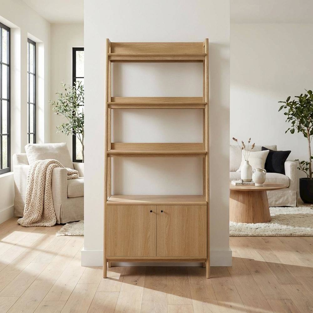 Left. FurniFact - Contemporary Wooden Bookshelf in Natural Finish for Home Office Use - Brown.