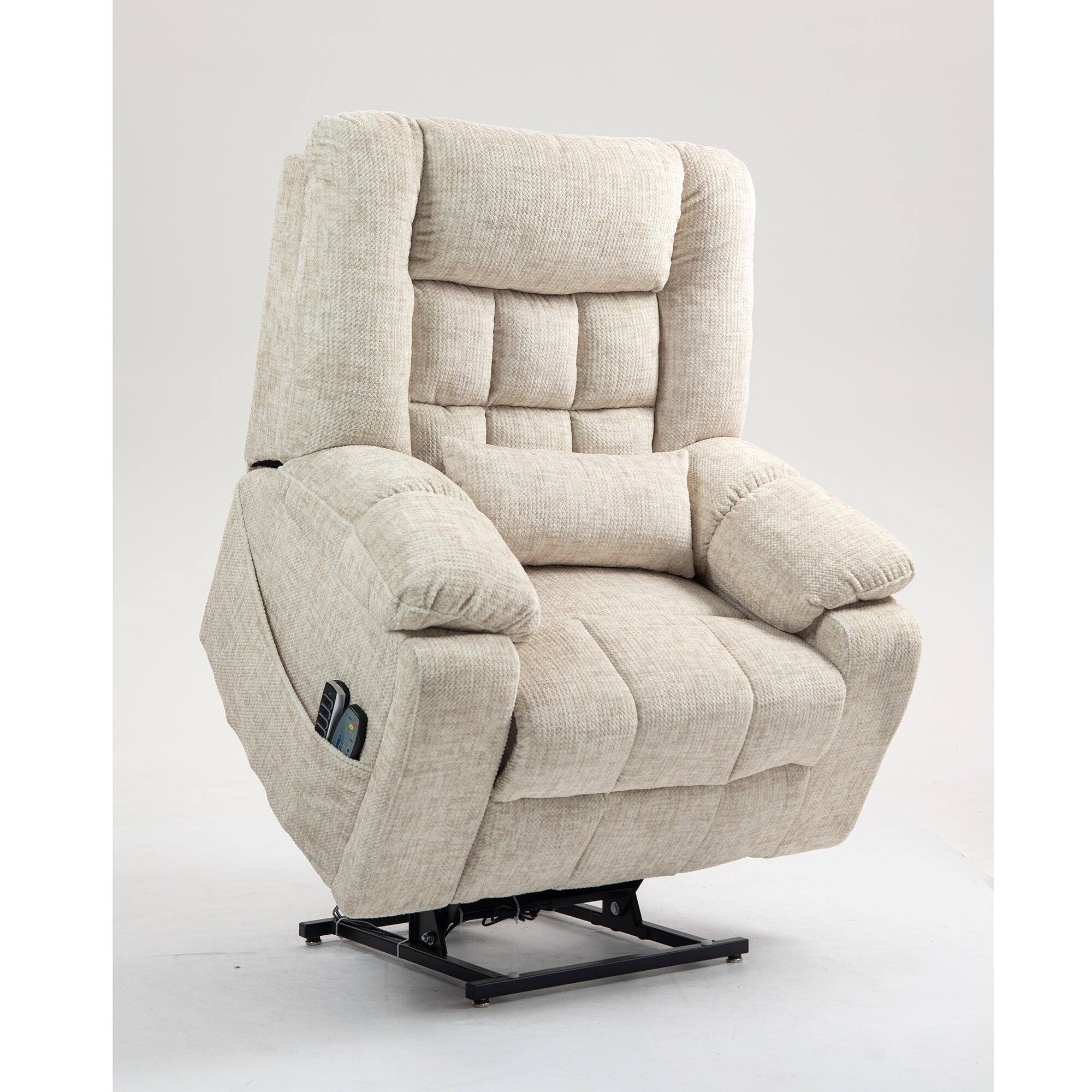Alt View 1. Boyel Living - Power Lift Recliner for Big and Tall Seniors 4 OKIN Motors 180° Lay Flat Heat Massage Adjustable Headrest Lumbar - Cream.