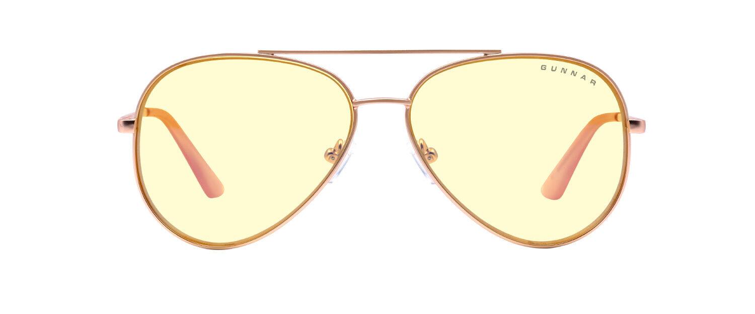 GUNNAR - Computer Glasses - Maverick, Amber Lens - Blue Light Blocking, Relieve Dry Eye, Anti Glare - Rose Gold