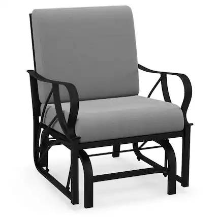 Front. Costway - Patio Rocking Chair with Cushion Heavy-Duty Metal Frame Smooth Glider Outdoor - Gray.