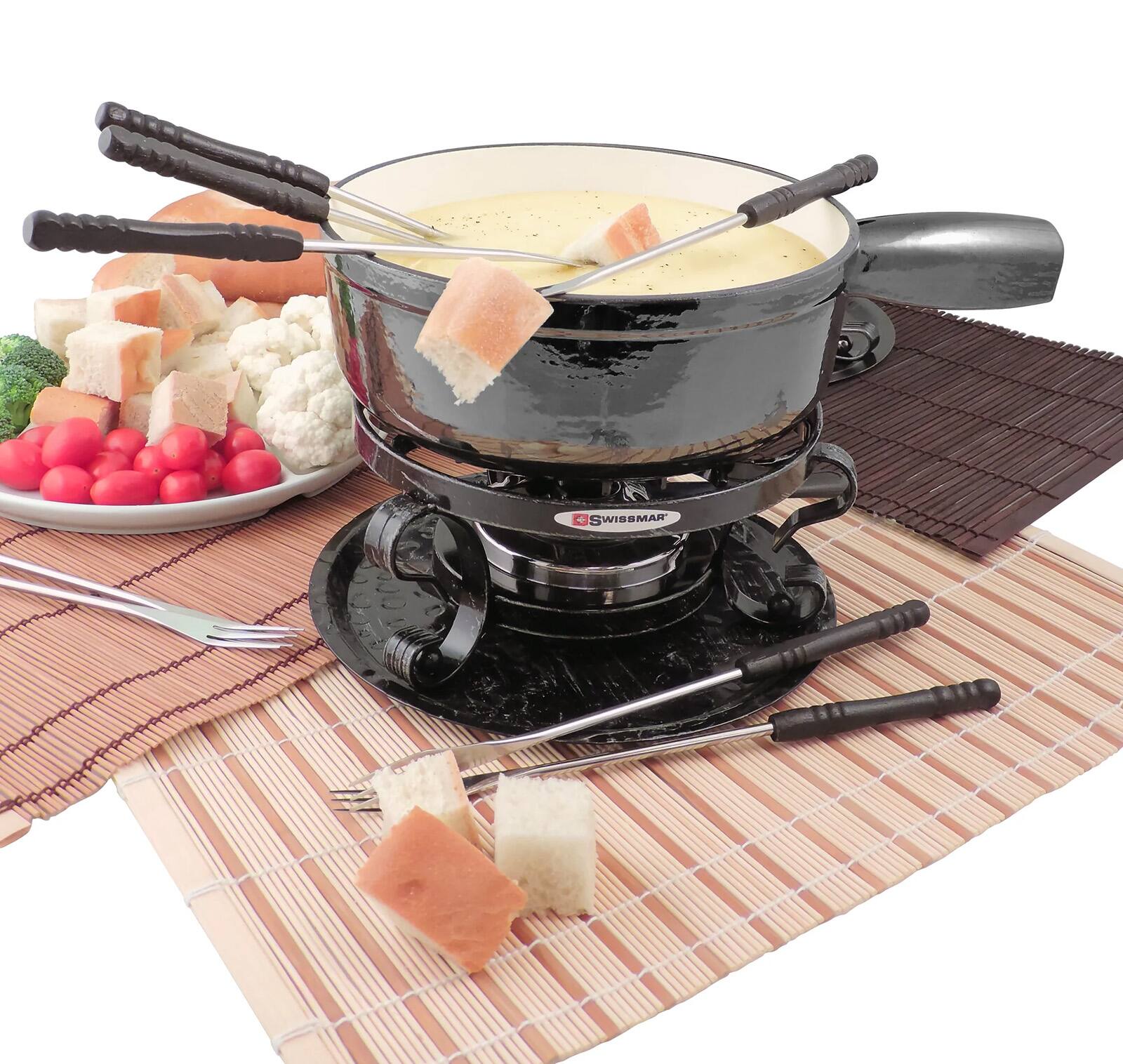 Alt View 1. Swissmar - Lugano 9 Piece Cast Iron Fondue Set, Metallic Black - Metallic Black.