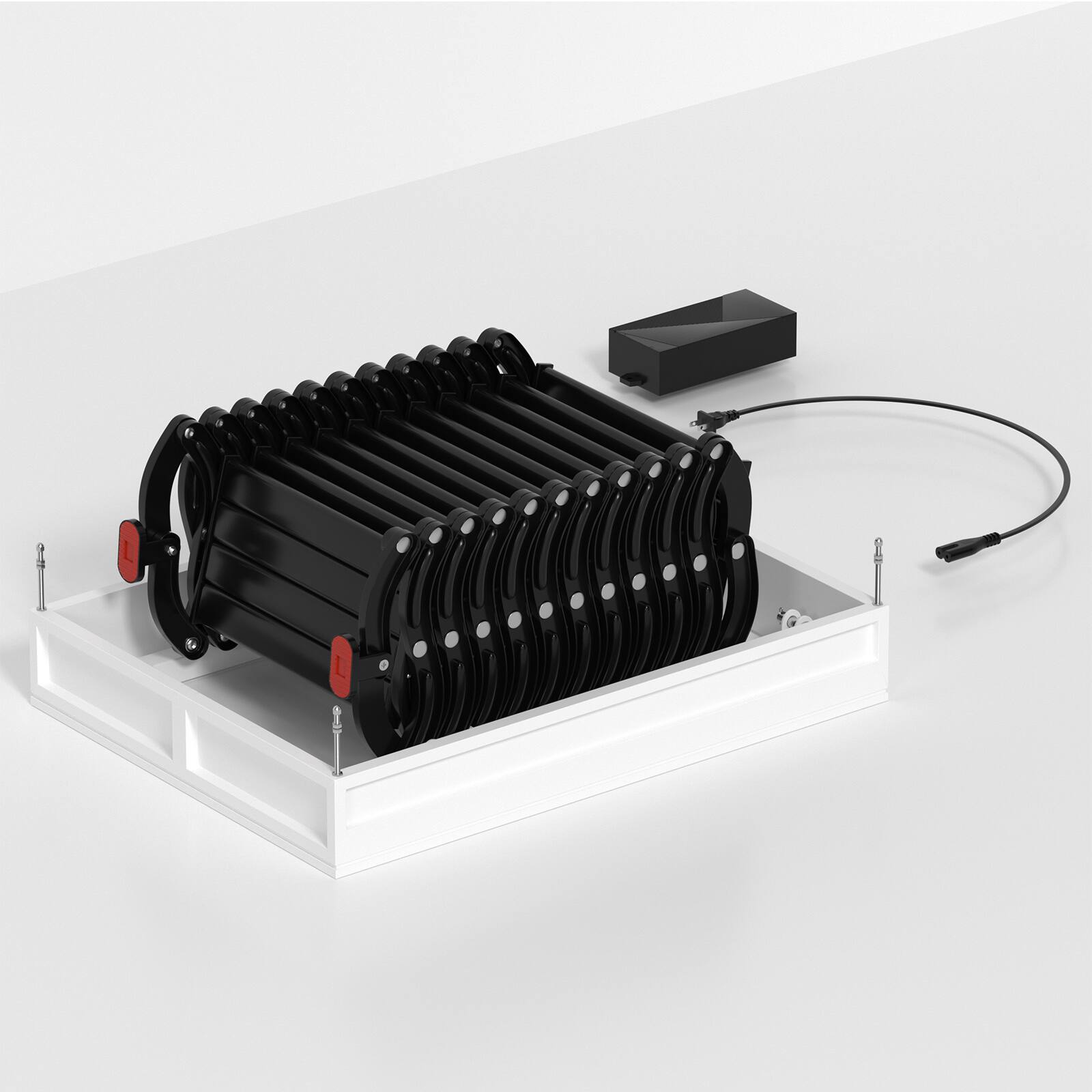 Alt View 7. Topteng - 11-Step Electric Attic Ladder with Remote - Aluminum Folding for Loft, 500lb Capacity, Silent Hydraulic Motor - Black.