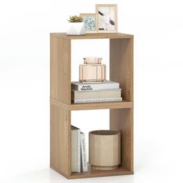 Pefilos - 2 Cubes Stackable Bookcase for Living Room and Study-Natural, Tall Bookshelf, Shelves for Living Room, Home Office - Brown