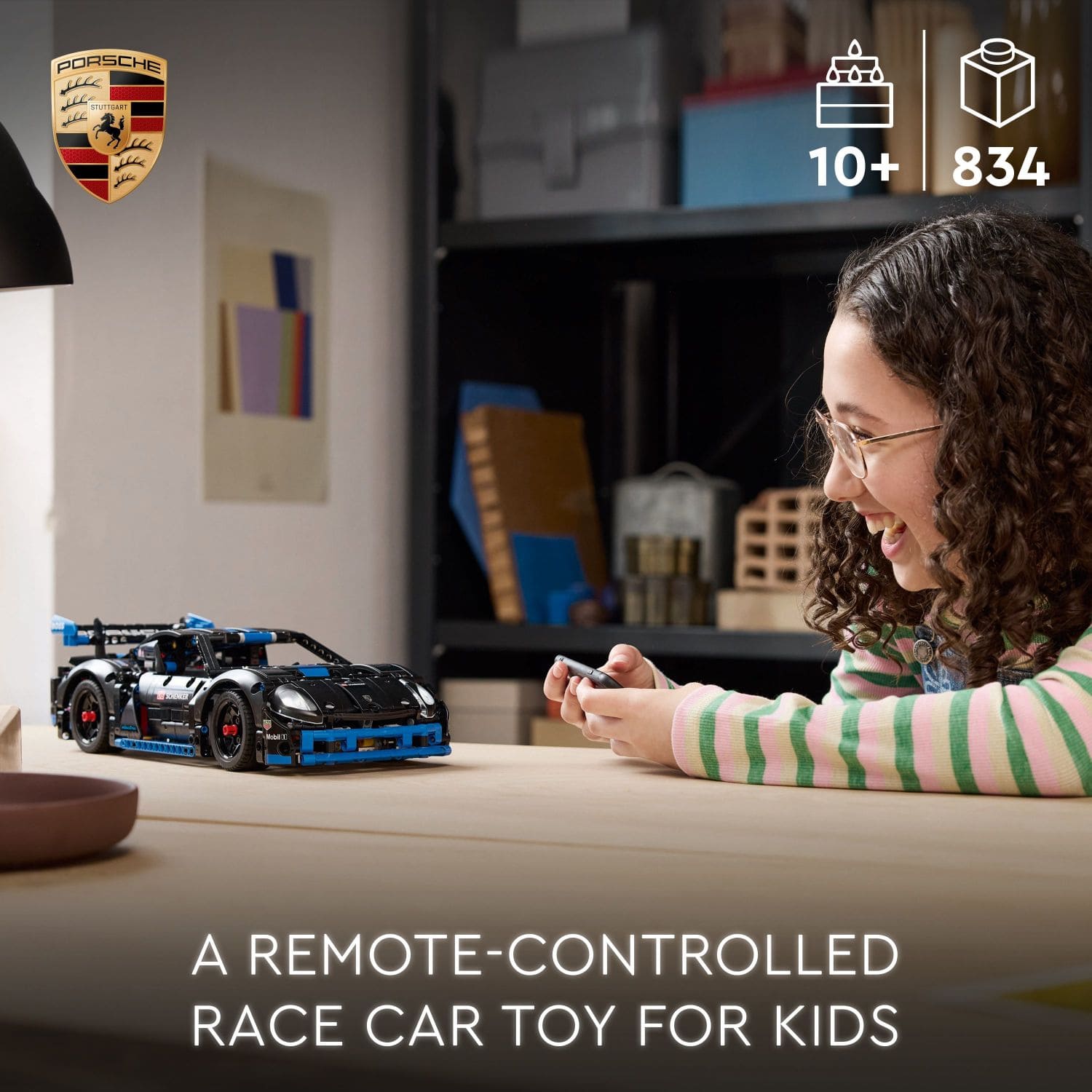 A remote-controlled race car toy for kids.