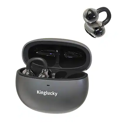 Front. PRIMEPLUS - i121 Clip-On Earbuds, ENC Noise Cancellation, Open Ear Wireless Headphones Bluetooth 5.3, 50H Battery, APP Translation - Black.