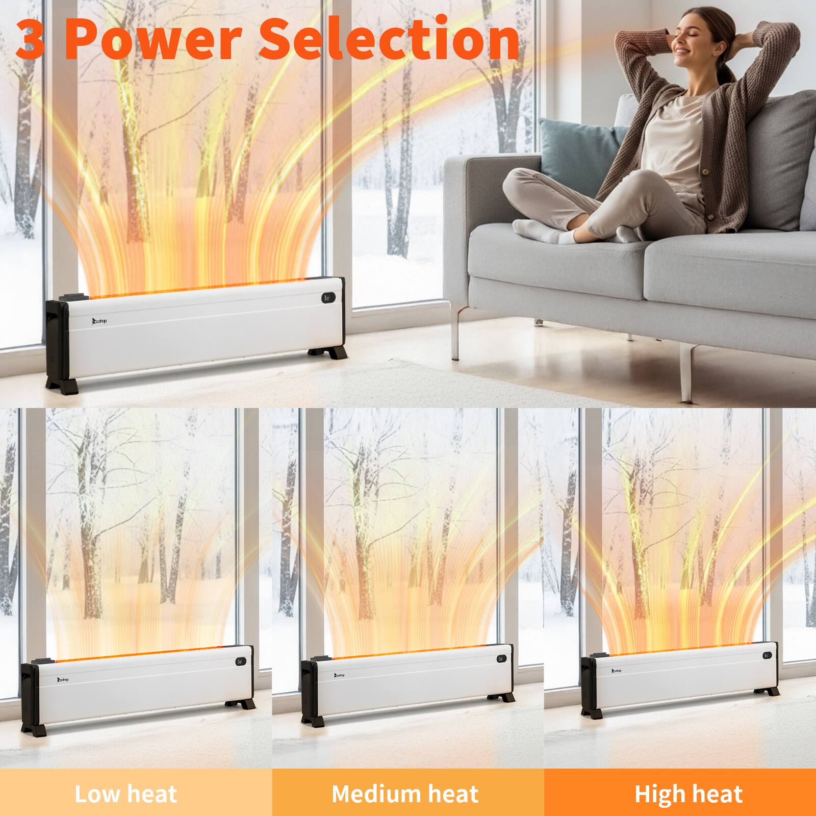 3 Power Selection

Low heat  
Medium heat  
High heat