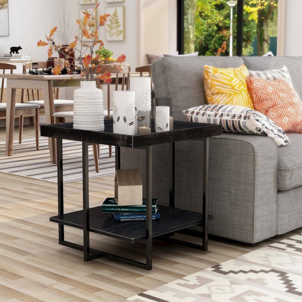 Alt View 2. Furniture of America - Prakers Industrial Wood 1-Shelf End Table in Black - Black.
