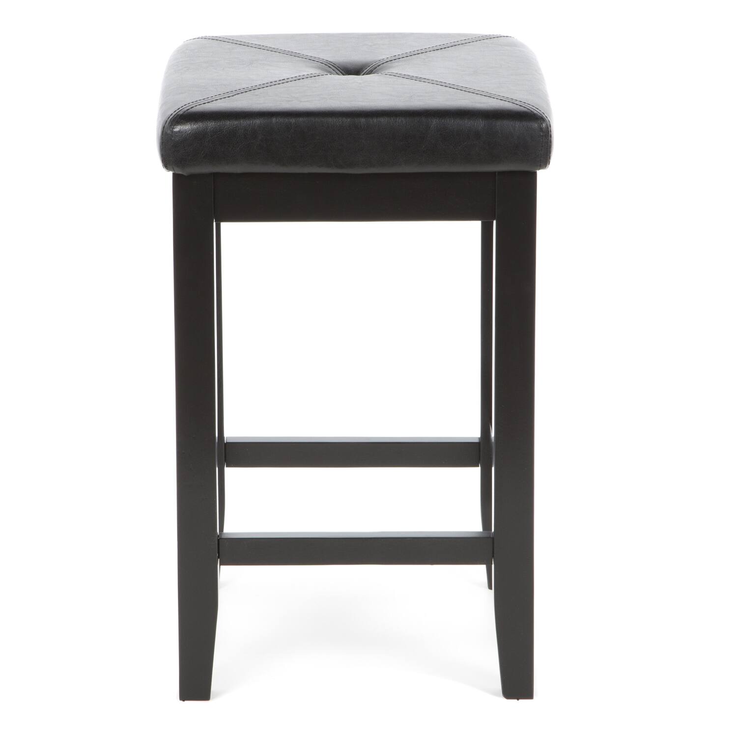 Left. Hivvago - Set of 2 - Black 24-inch Backless Barstools with Faux Leather Seat - Black.
