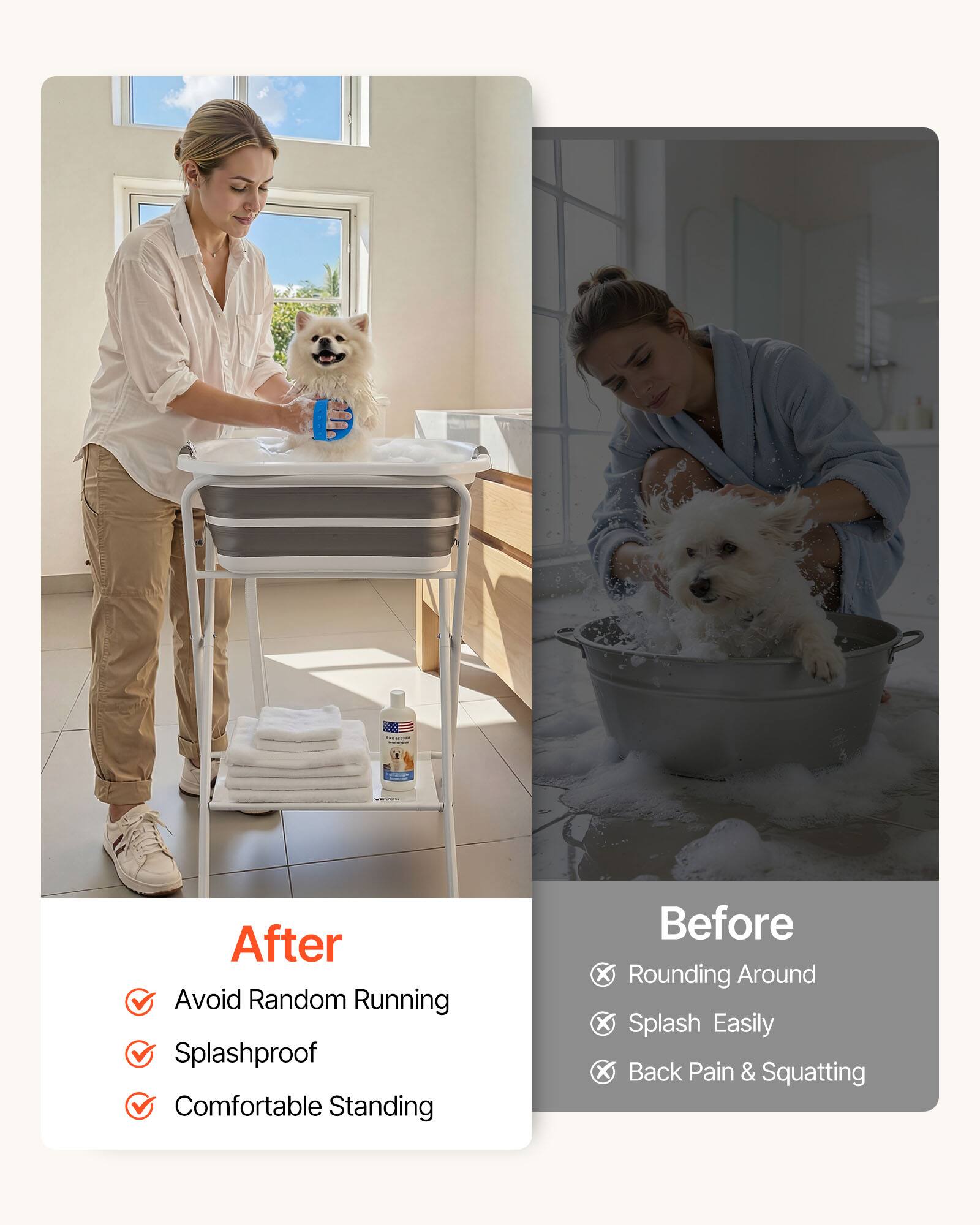 After
- Avoid Random Running
- Splashproof
- Comfortable Standing

Before
- Rounding Around
- Splash Easily
- Back Pain & Squatting