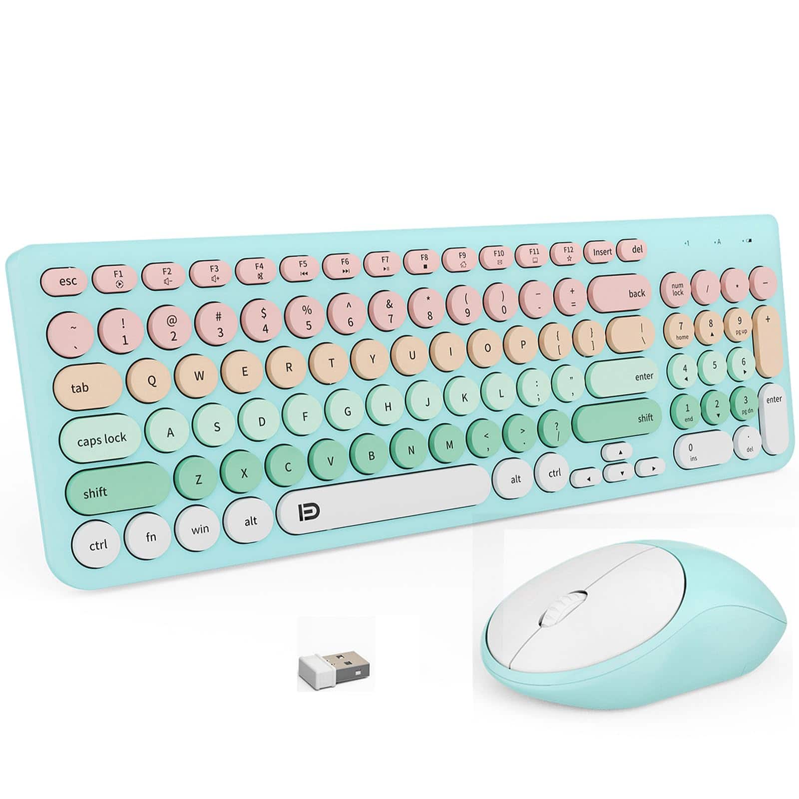 Live At Space - Wireless And Mouse Combo - Full-sized Cute Colorful With 104 Round Keys Retro Typewriter Keyboards For - IK6632 Blue Pale Green Colorful