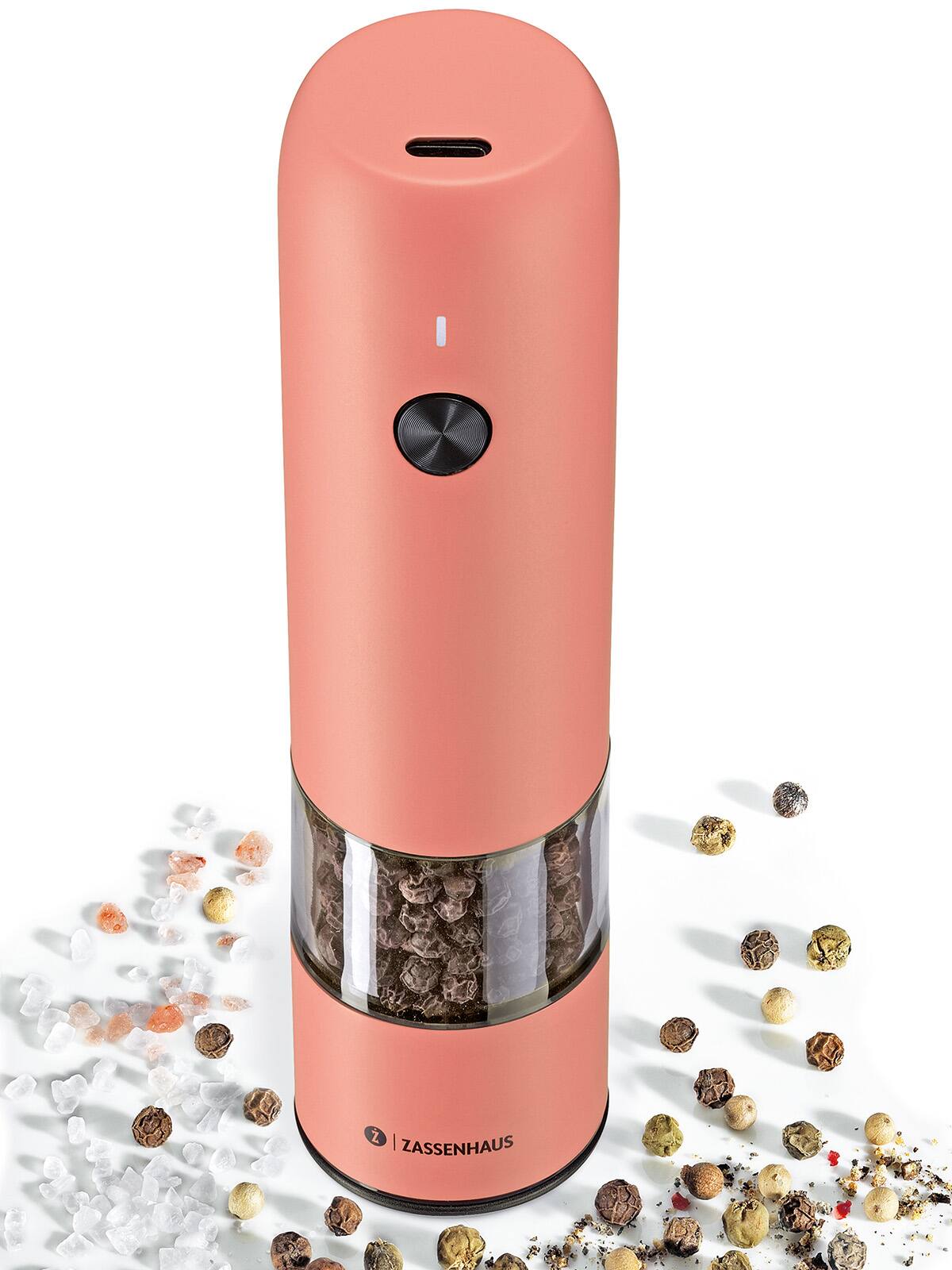 Alt View 2. Zassenhaus - Koln Rechargeable Salt or Pepper Mill, 5.5" H x 1.5", Coral - Coral.