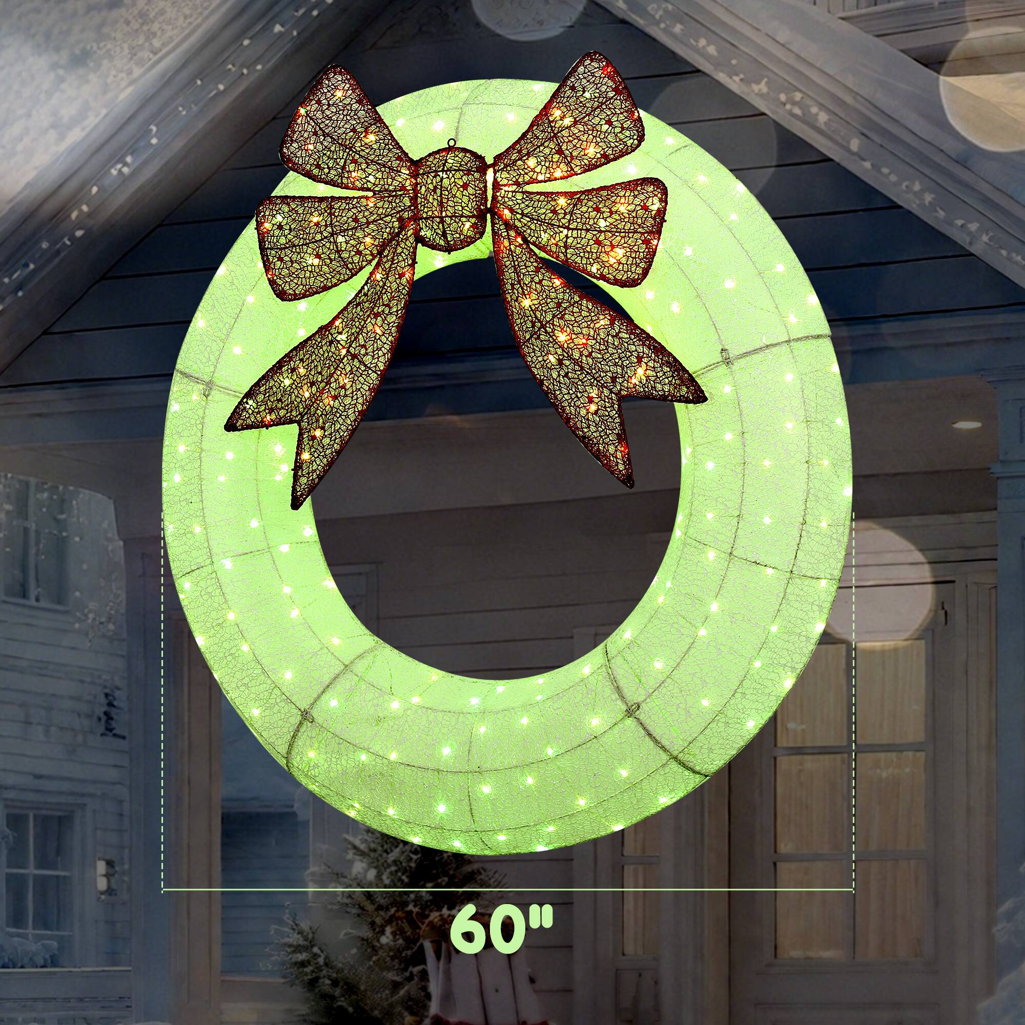 Alt View 2. Outsunny - 60in Lighted Christmas Wreath, Dual Color LED, 44 Modes, Daily Timer, Remote, Indoor Outdoor - White.