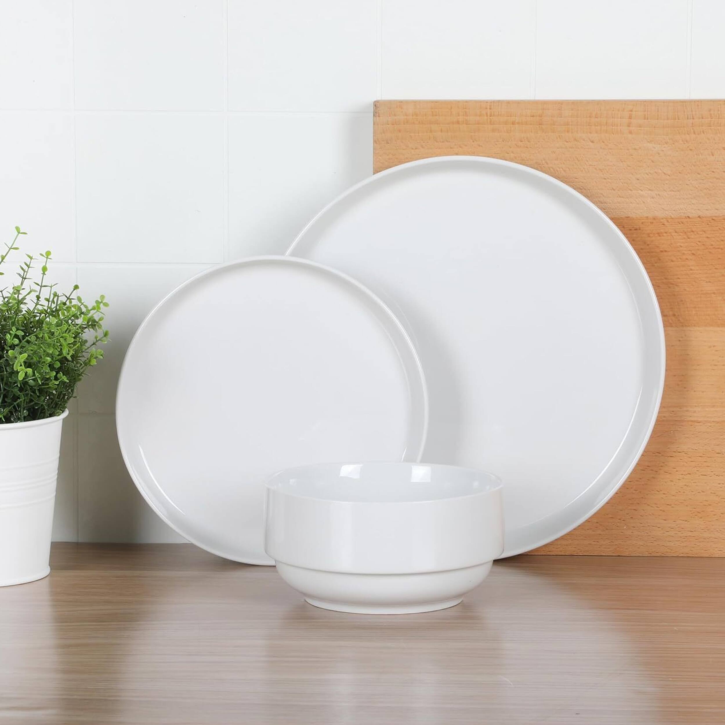 Alt View 4. Gibson - Gibson Home Snowscape 12 Piece fine Ceramic Stackable Dinnerware Set in White - White.