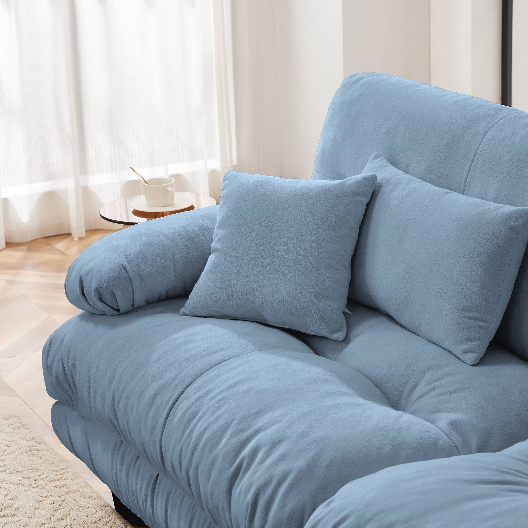Alt View 2. DOMETOUR - 4-Seater Sectional Sofa Modular Deep Seat Sofa Couch , Chenille Sofa Comfy Upholstered Sofa for Living Room, Apartment - Chenille Blue.