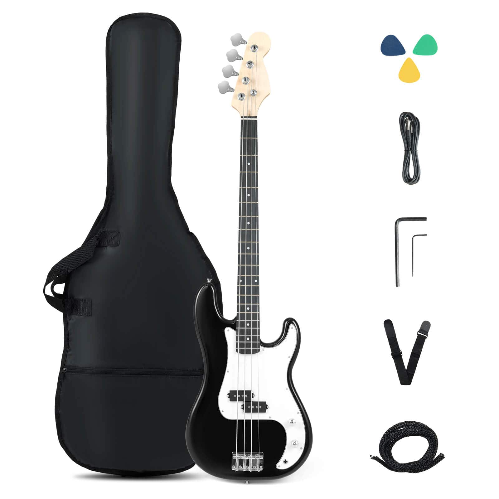 "Costway - 45.5"" Electric Bass Guitar with Double Pickups, Open-gear Tuning, Gig Bag, Rope - Black + White" price history on PriceWatchPro