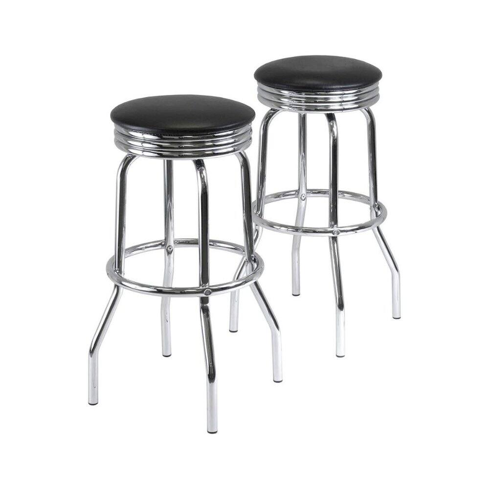 Back. FurniFact - Metal Bar Table And Stools Set With Swivel Chairs - Black / Metal.