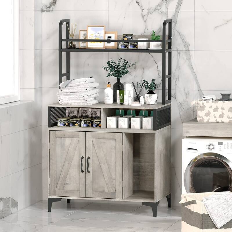 Alt View 4. GARVEE - Hidden Wood Cat Litter Box Enclosure with Shelves and Doors,  Cat Washroom Storage - Grey.