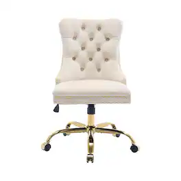 Ecooso - Modern Velvet Upholstered Tufted Button Home Office Chair with Golden Metal Base,Adjustable Swivel Chair Swivel - Beige