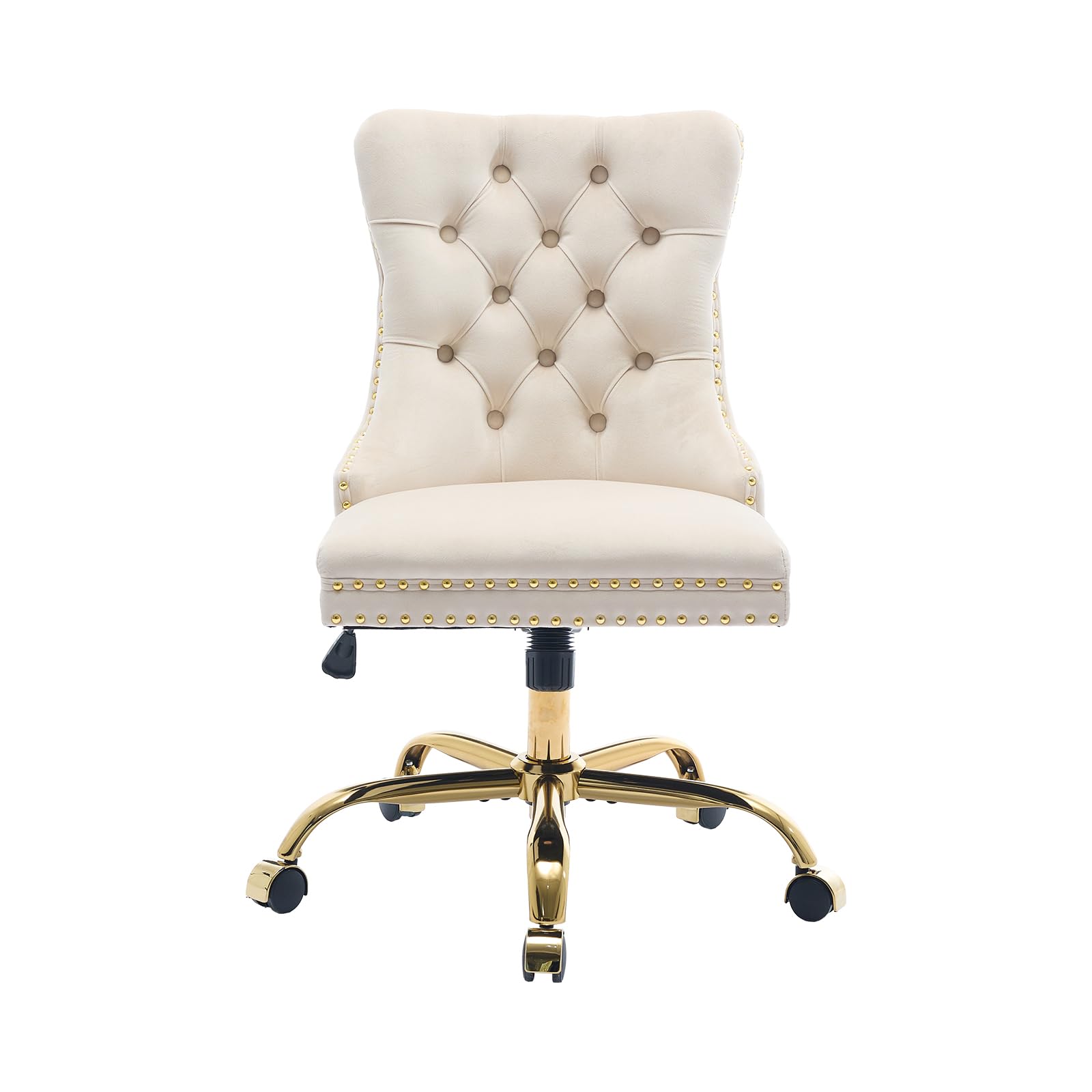 Ecooso - Modern Velvet Upholstered Tufted Button Home Office Chair with Golden Metal Base,Adjustable Swivel Chair Swivel - Beige