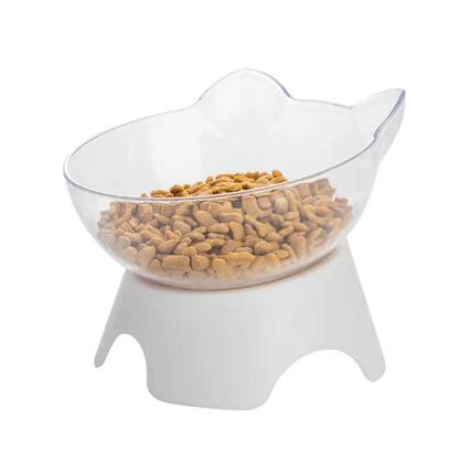 Front. Ficcuss Pets - Raised Stand Transparent Pet Feeding Bowl - Transparent, White.