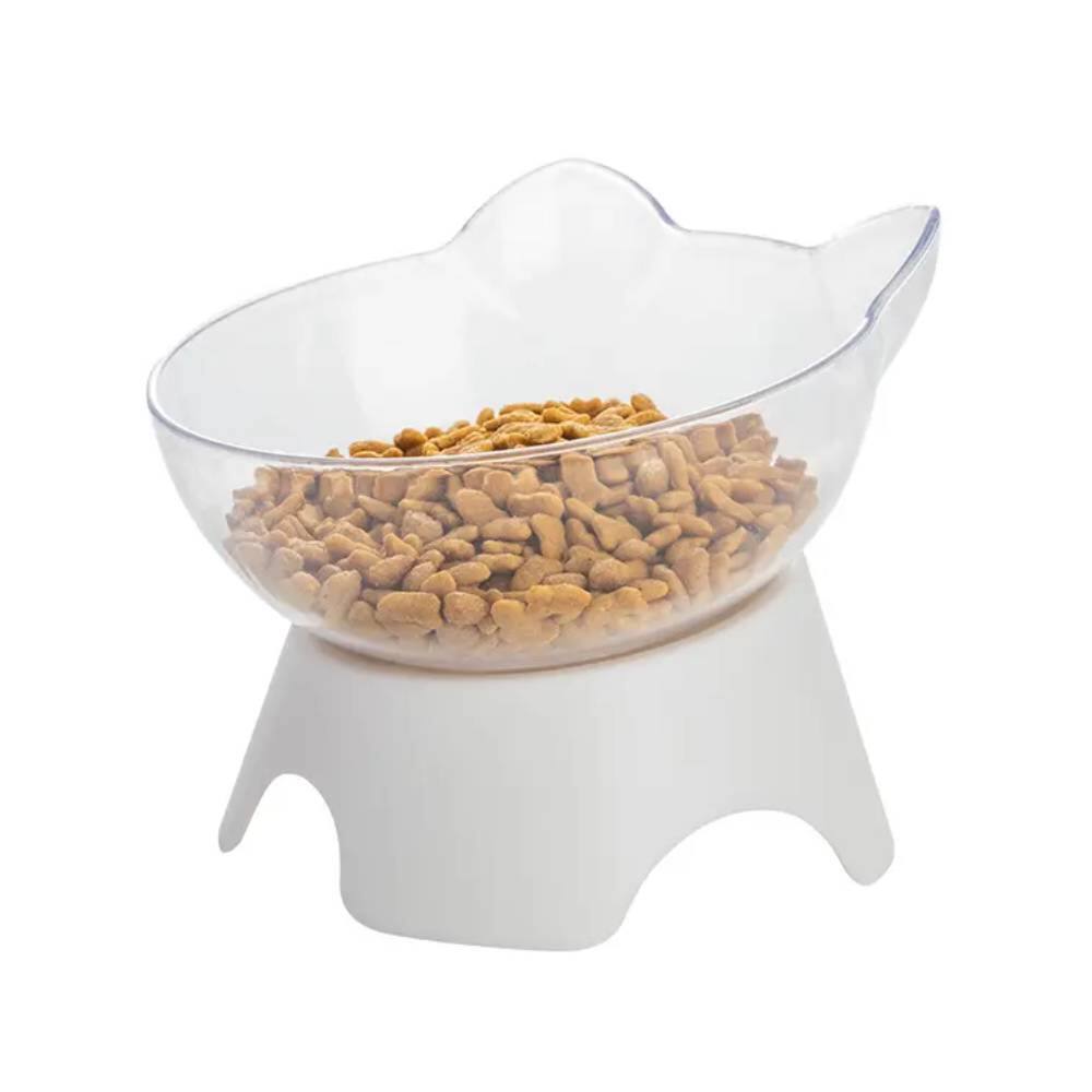 Ficcuss Pets - Raised Stand Transparent Pet Feeding Bowl - Transparent, White