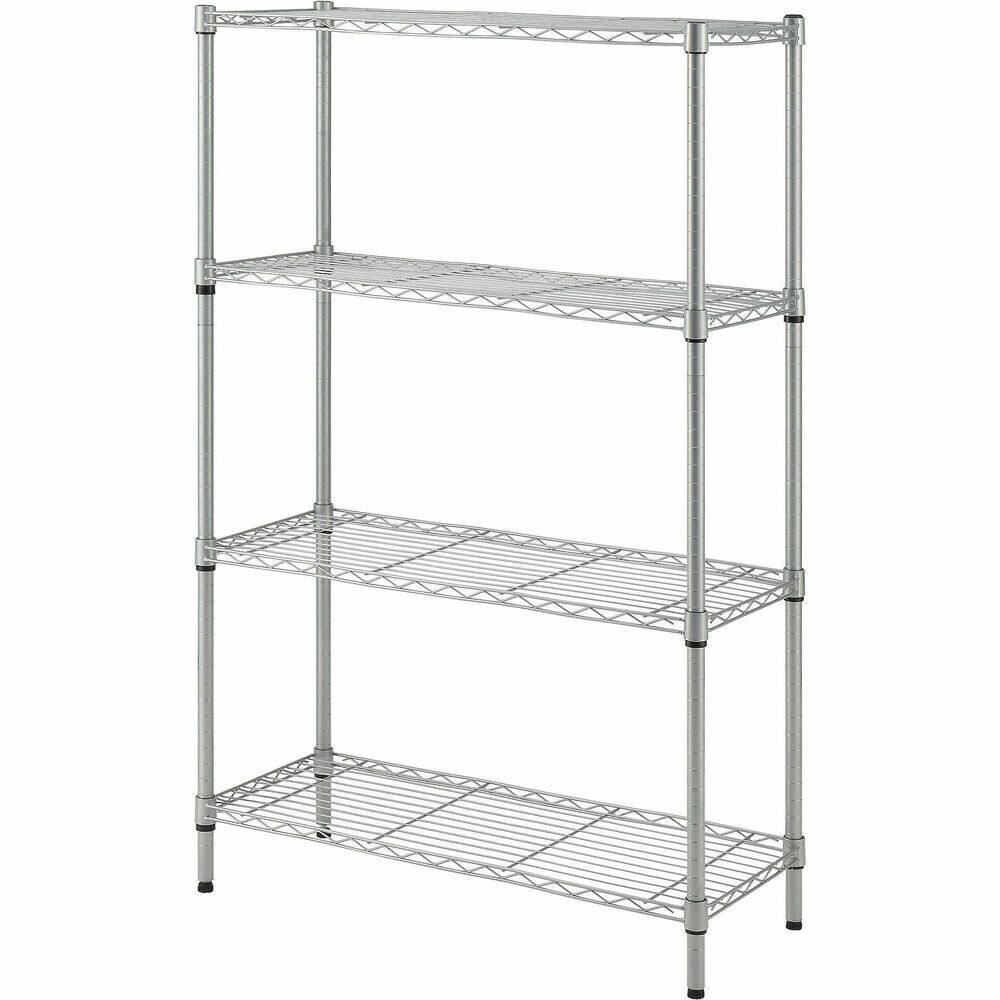 Front. Lorell - Lorell Light Duty Wire Shelving 4 Tier 54" H x 36" W x 14" D Floor Sturdy Epoxy Silver Plastic Metal Steel - Silver.