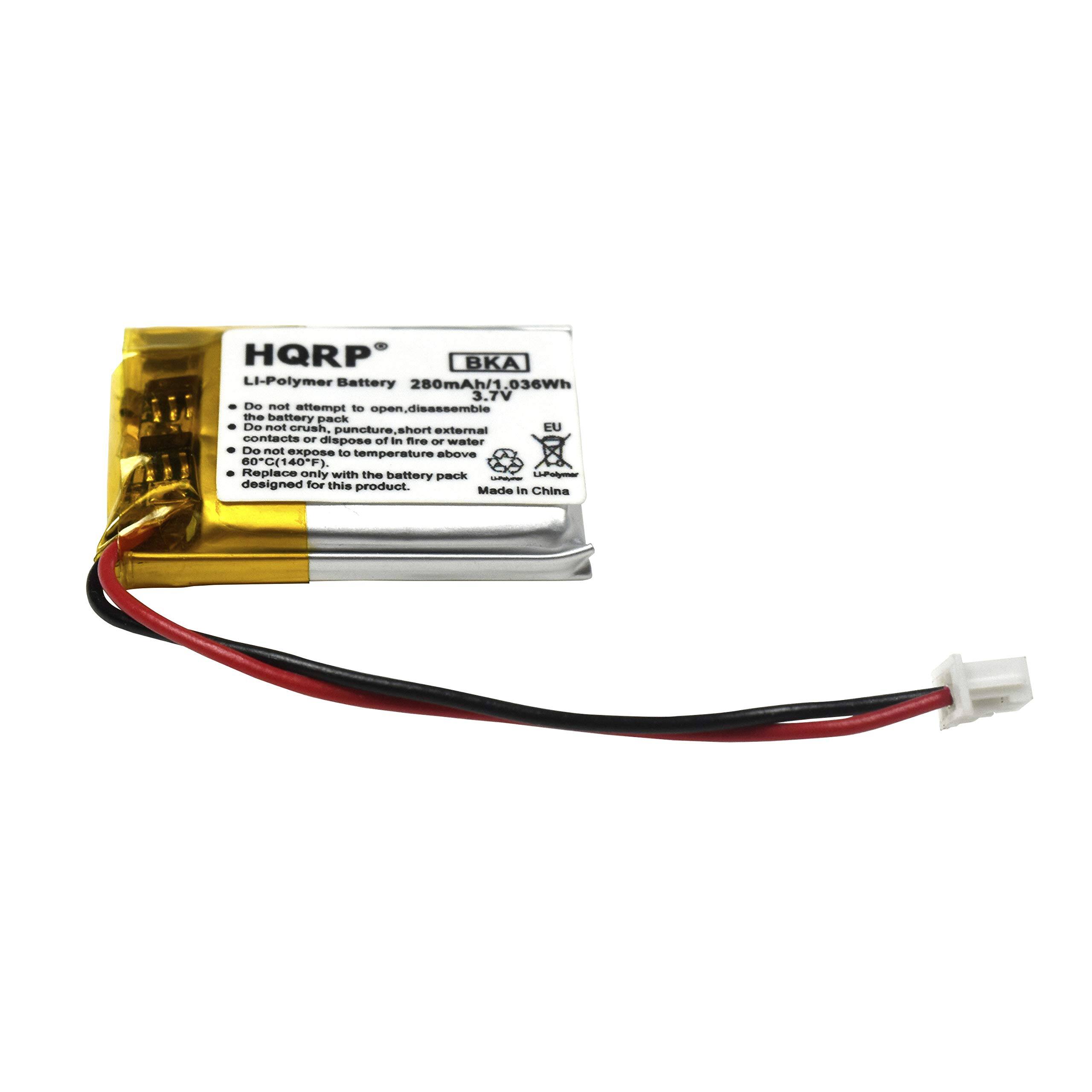 HQRP  
Li-Polymer Battery 280mAh/1.036Wh 3.7V  

Do not attempt to open, disassemble the battery pack. Do not crush, puncture, or short external contacts. Do not expose to temperature above 60°C (140°F). Replace only with the battery pack designed for this product. Made in China