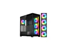 Front. DIYPC - DIYPC Vanguard-F2-BK - Black ATX Full Tower w/ USB3.0/Type C, Tempered Glass, 4x140mm ARGB Fans, BTF Support - Black.