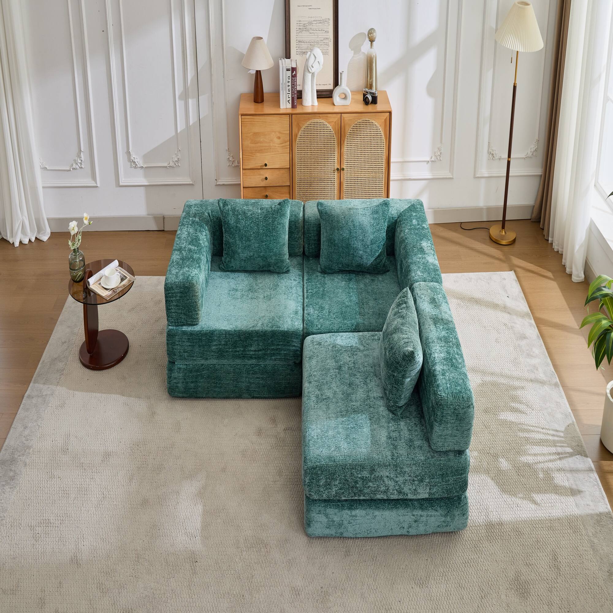 Angle. Boyel Living - Memory Foam Corduroy Chaise Lounge with Movable Ottoman - Beige.