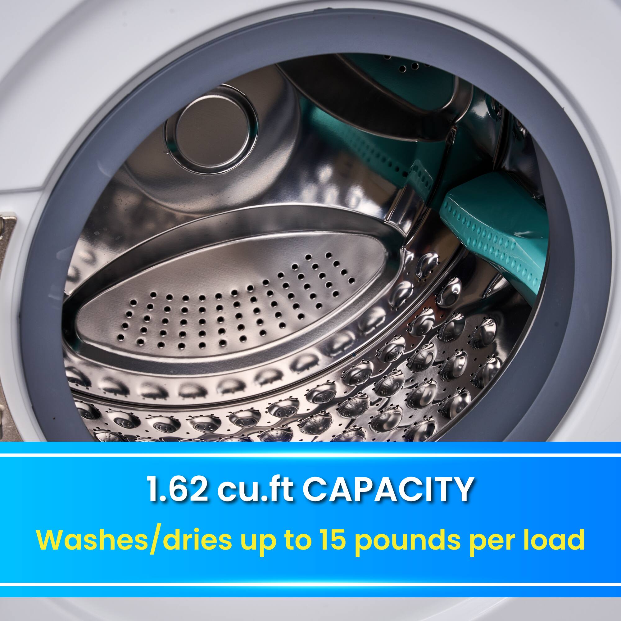 1.62 cu.ft CAPACITY
Washes/dries up to 15 pounds per load