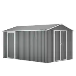 Lirago - 8x12 FT Outdoor Storage Shed All-Weather Metal Shed with Lockable Doors - Gray