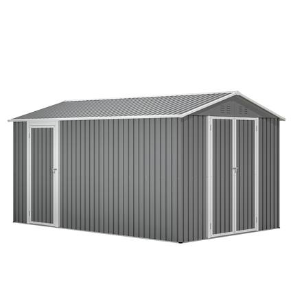 Front. Lirago - 8x12 FT Outdoor Storage Shed All-Weather Metal Shed with Lockable Doors - Gray.