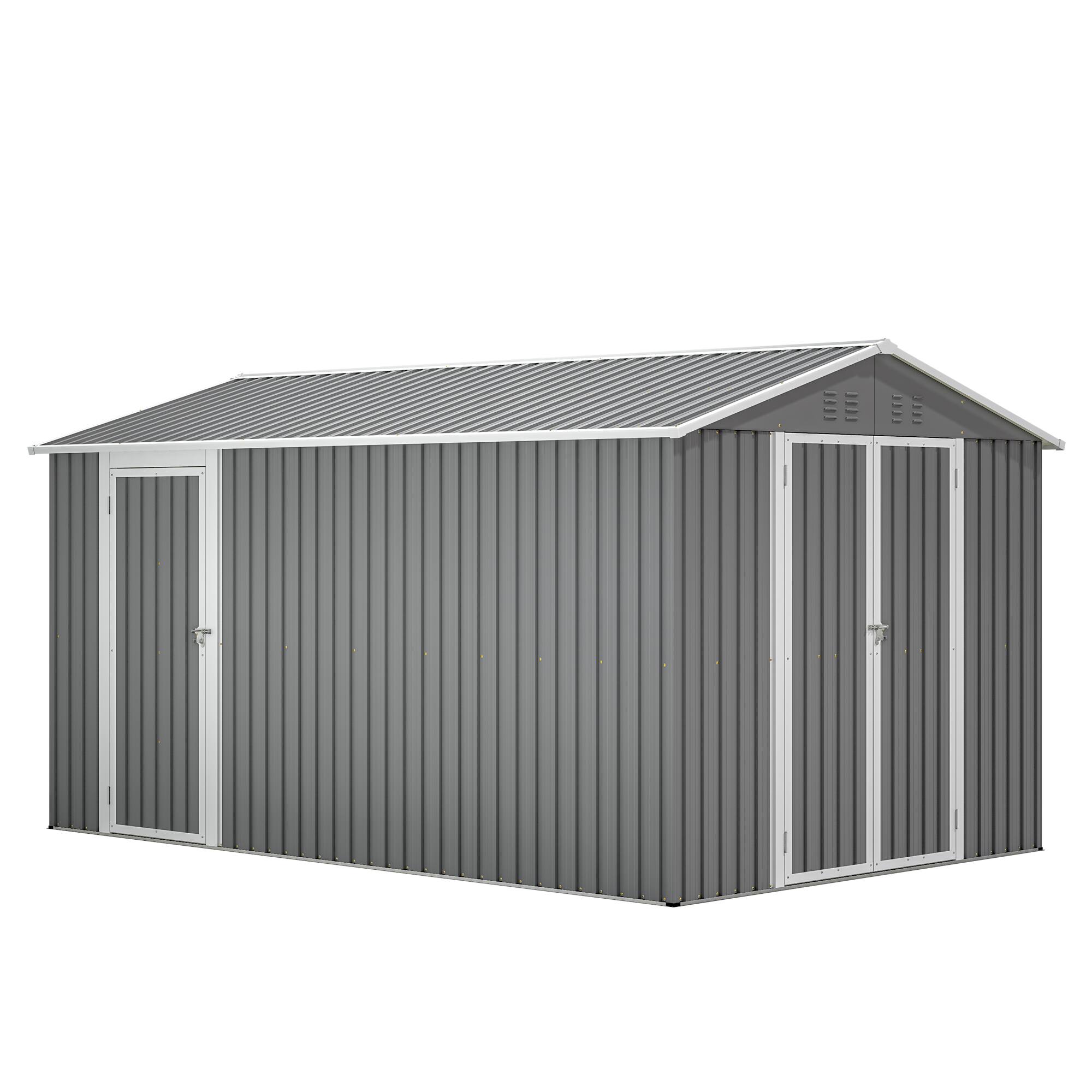 Front. Lirago - 8x12 FT Outdoor Storage Shed All-Weather Metal Shed with Lockable Doors - Gray.
