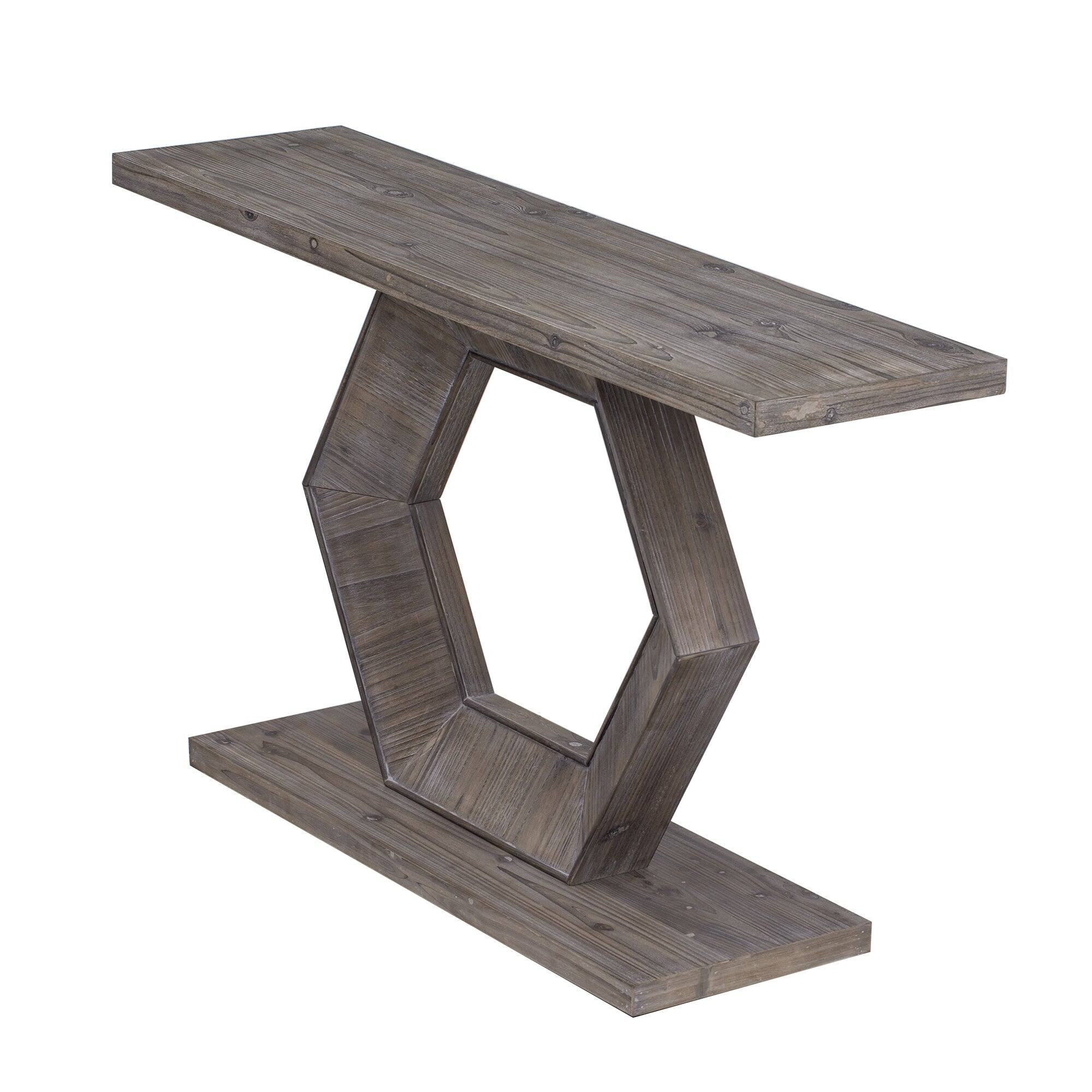 Alt View 4. Boyel Living - Modern Hexagon Entryway Table with Hollow Hexagon Leg Structure and Wood Finish in Brown - Brown.