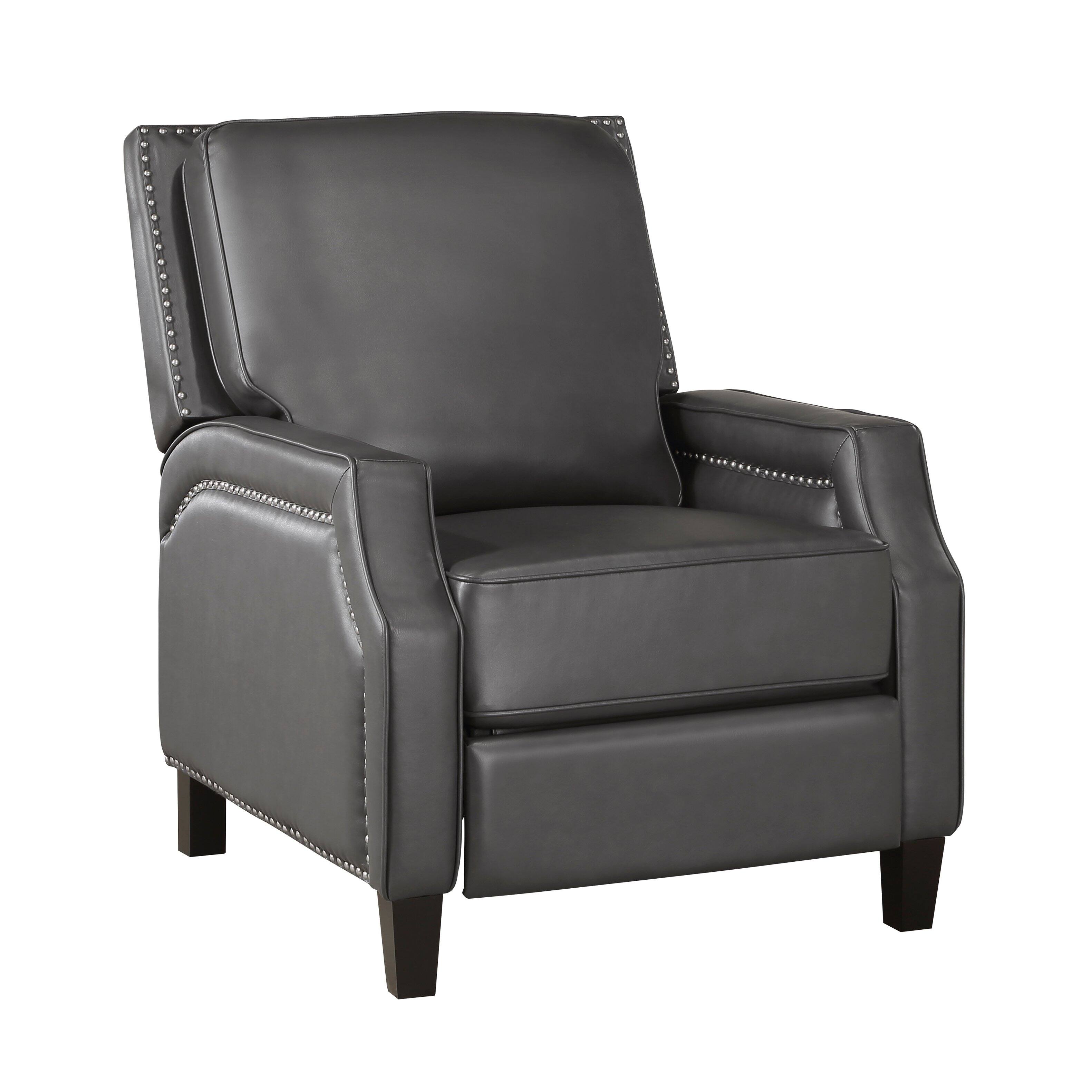 Left. TinyHomie - Push Back Reclining Chair Transitional Style Grey Color Self-Reclining Motion Chair 1pc Cushion Seat - Gray.
