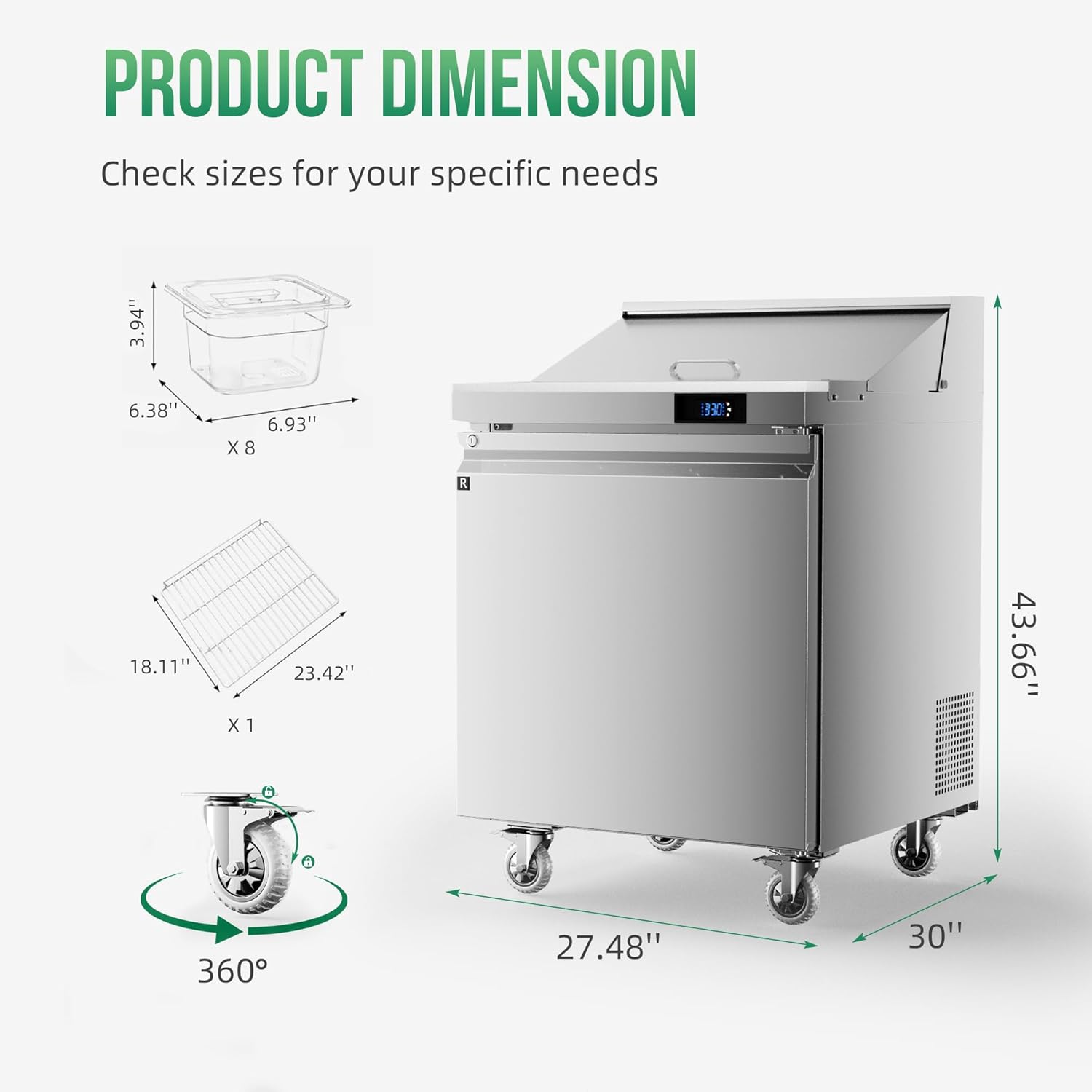 PRODUCT DIMENSION  
Check sizes for your specific needs  

3.94"  
6.38"  
6.93" X 8  

18.11" X 1  
23.42"  

43.66"  

27.48"  
30"