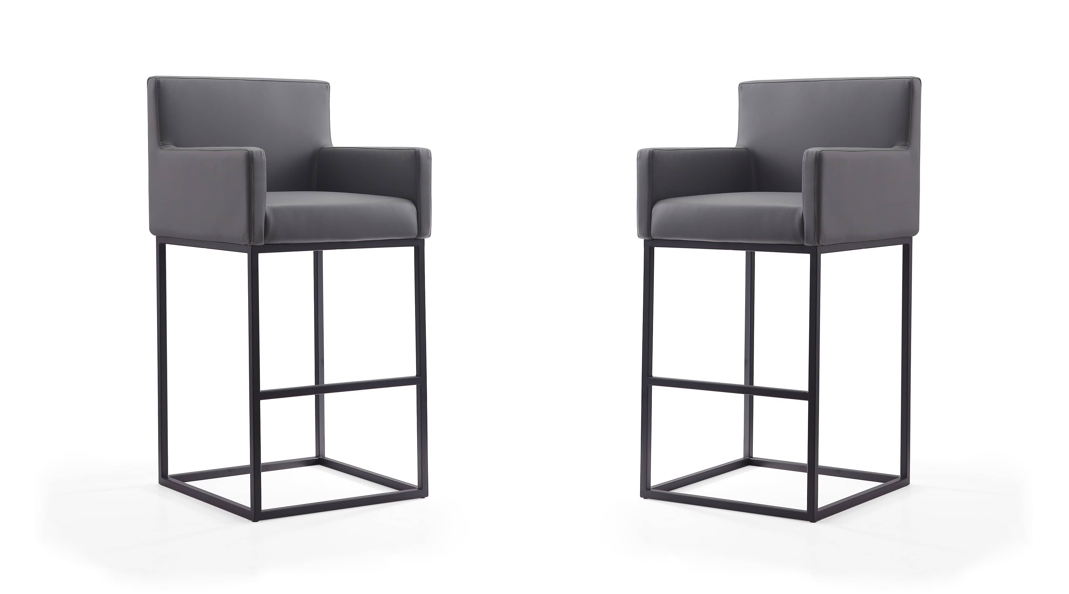 Manhattan Comfort - Ambassador Mid-Century Modern Metal Upholstered Barstool - Set of 2 - Gray