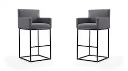 Manhattan Comfort - Ambassador Mid-Century Modern Metal Upholstered Barstool - Set of 2 - Gray