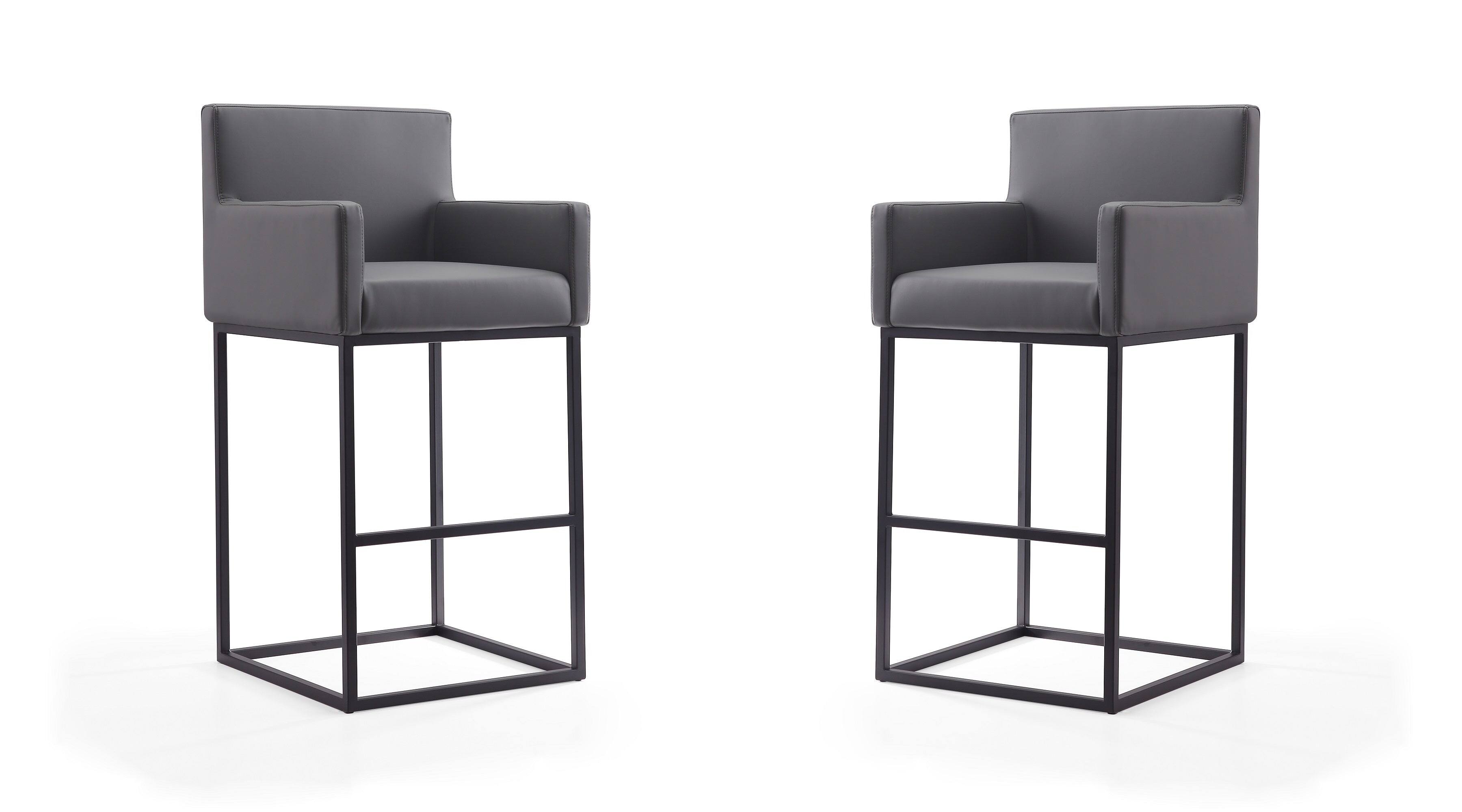 Manhattan Comfort - Ambassador Mid-Century Modern Metal Upholstered Barstool - Set of 2 - Gray