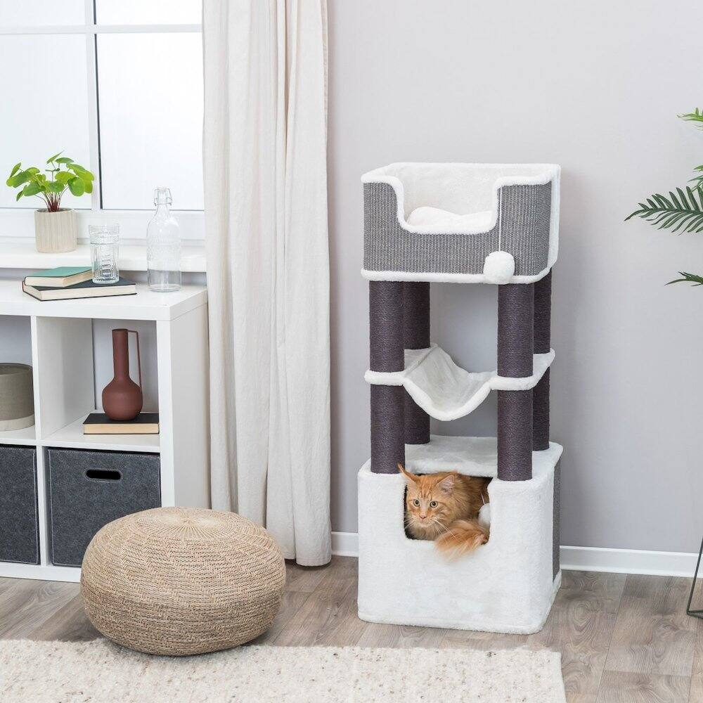 Angle. TRIXIE - Lucano Multi-Level Cat Tree with Sisal Scratching Posts - Gray.