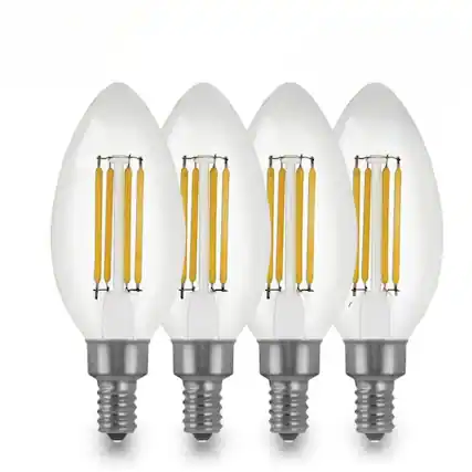Front. VIRIBRIGHT - BA10 LED Candelabra Bulb, Filament, 500 Lumens (4 Pack).