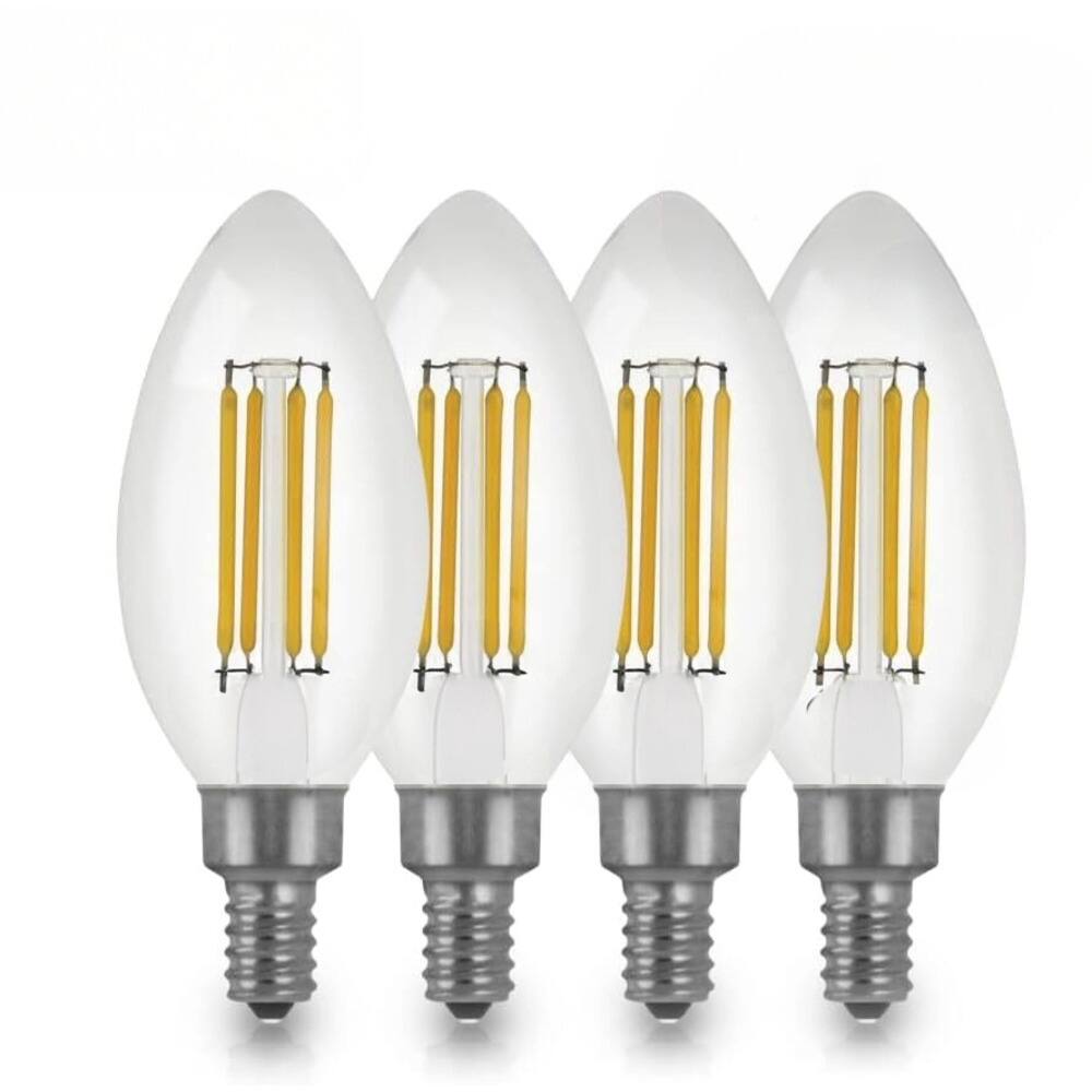 VIRIBRIGHT - BA10 LED Candelabra Bulb, Filament, 500 Lumens (4 Pack)