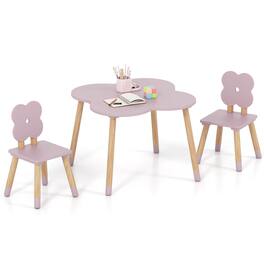 Costway - Flower-shaped Kids Table Set with 2 Child-sized Chairs Solid Pine Wood Legs - Pink