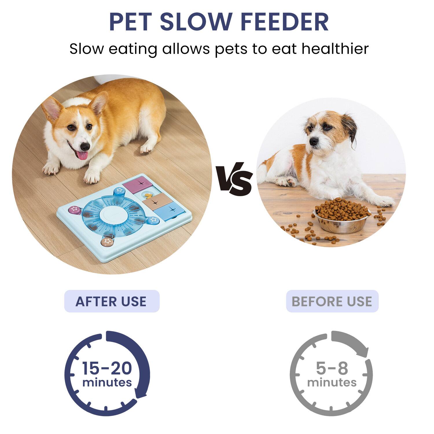 PET SLOW FEEDER  
Slow eating allows pets to eat healthier  

AFTER USE  
15-20 minutes  

VS  

BEFORE USE  
5-8 minutes