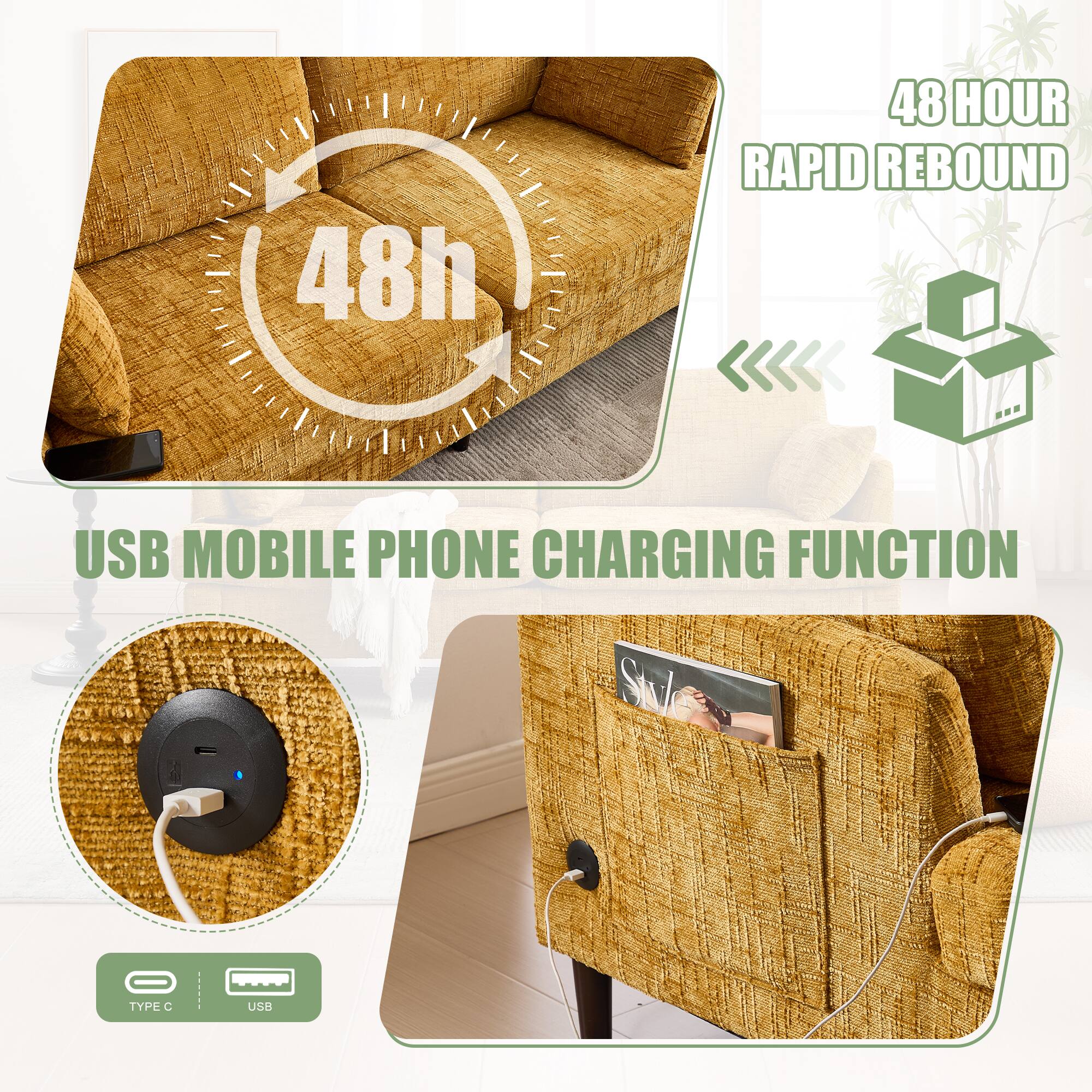 48h  
48 HOUR RAPID REBOUND  

USB MOBILE PHONE CHARGING FUNCTION  

TYPE C  
USB