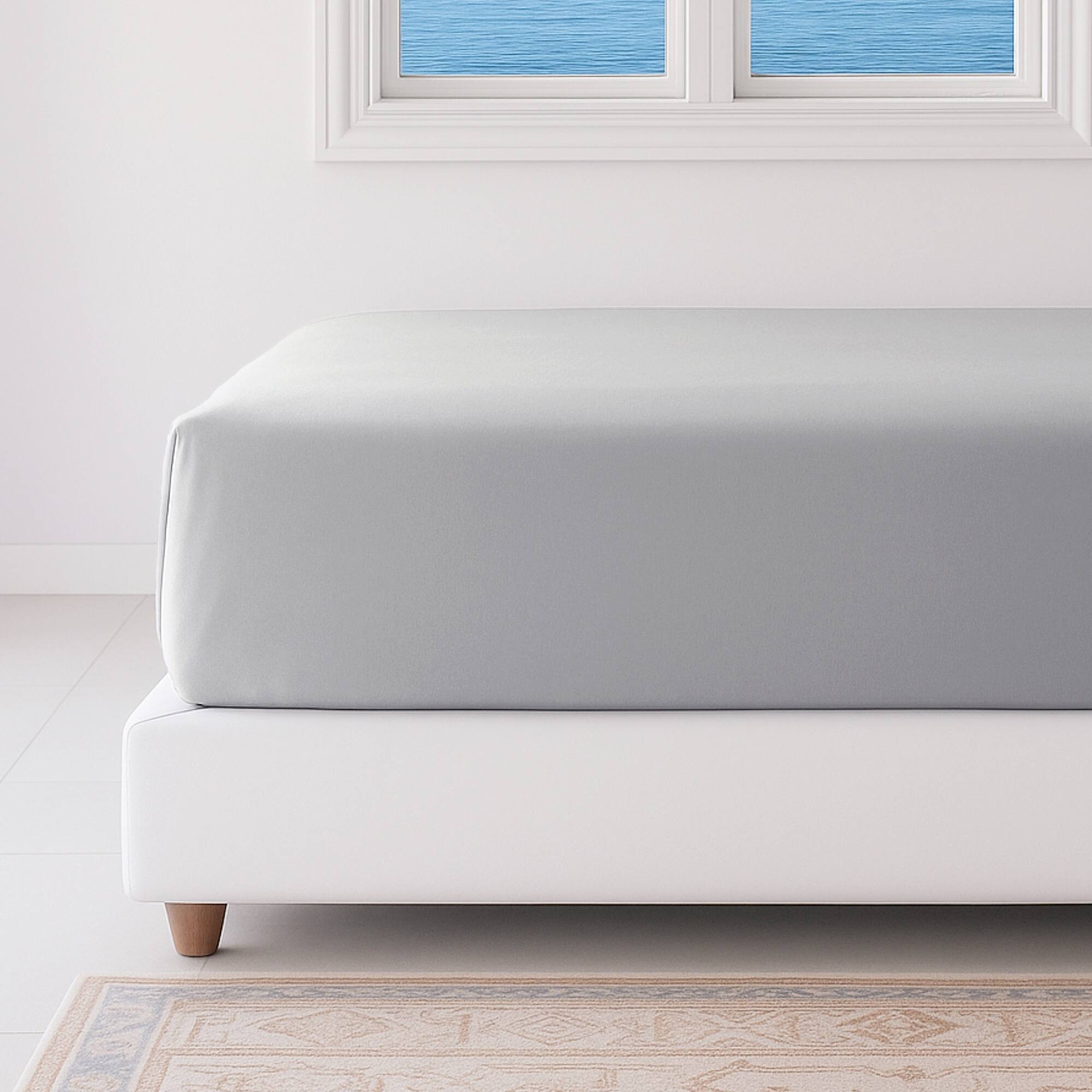 Angle. BedVoyage - Luxury 100% viscose from Bamboo Fitted Sheet - Stone.